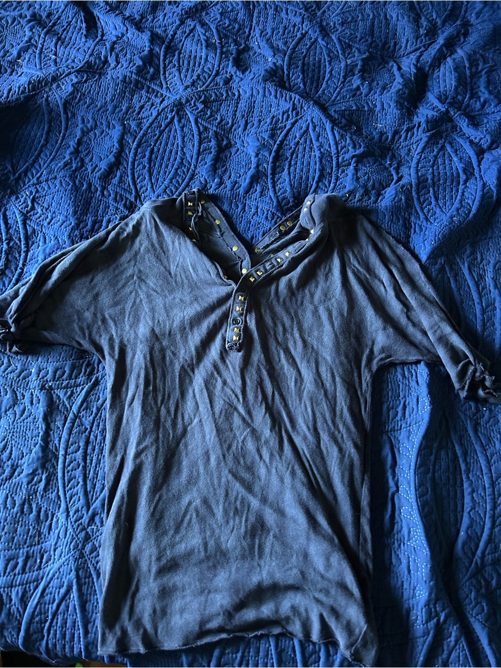 We The Free Navy Stud-Trim Short Sleeve Henley